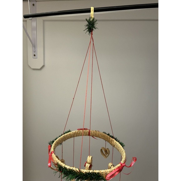 Vintage 80s Swedish Christmas Wreath Hanging Straw Scandinavian Mobile V23 - Picture 3 of 9